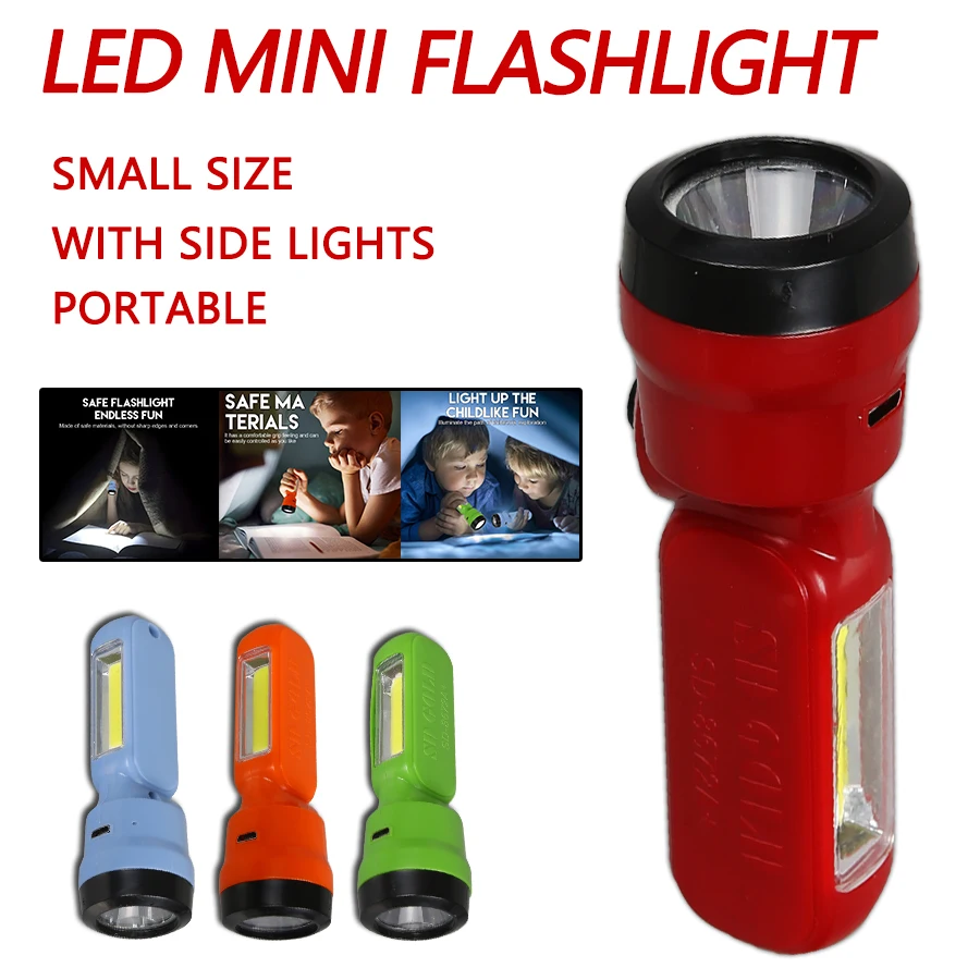 Kids Outdoor Lights - Mini COB+XPE Children Flashlight, USB Rechargeable