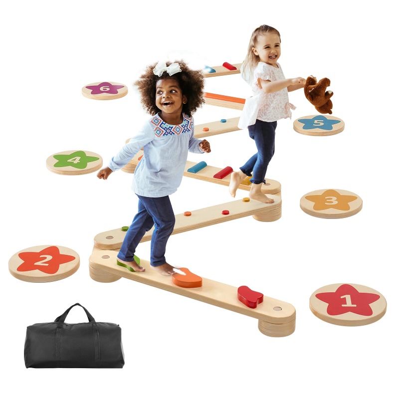 Kids Outdoor Balance Beam - 6 PCS Balance Beam Stepping Stones