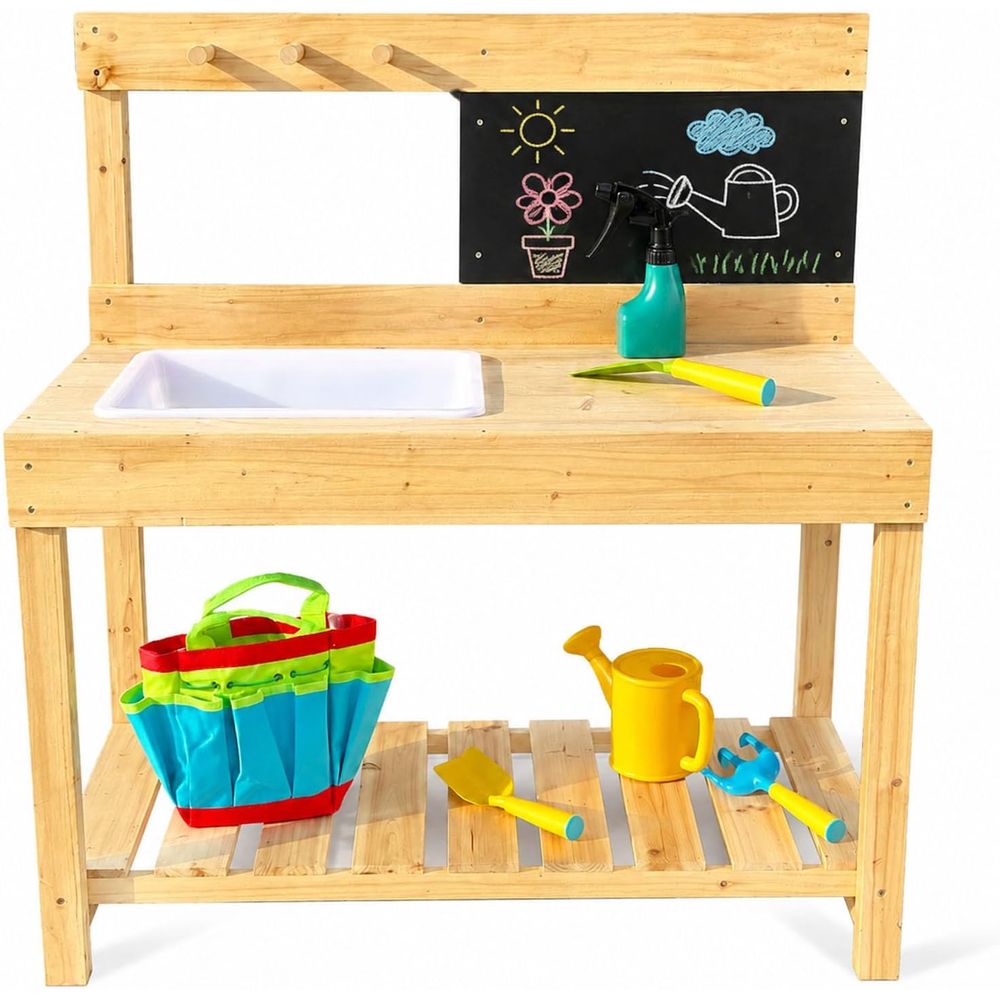Kids Outdoor Mud Table - Kids Wooden Potting Bench Mud Kitchen