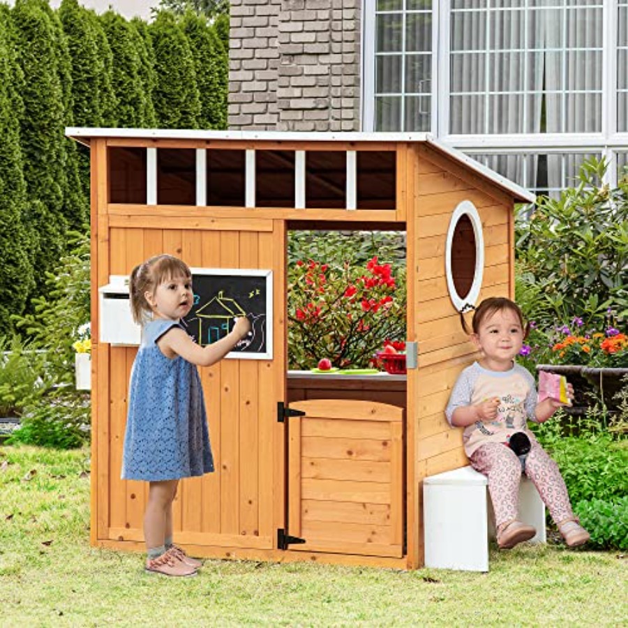 Outdoor Wooden Playhouse For K - Kids Outdoor Bench 评论和价格