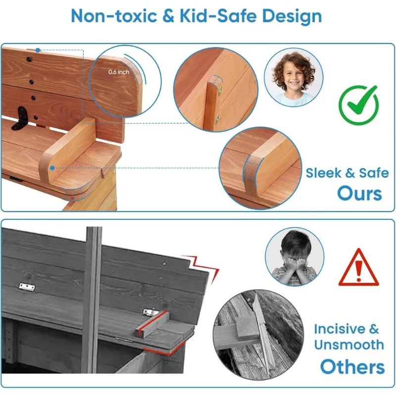 Wooden Kids Sandbox with Canop - Kids Outdoor Bench 评论和价格