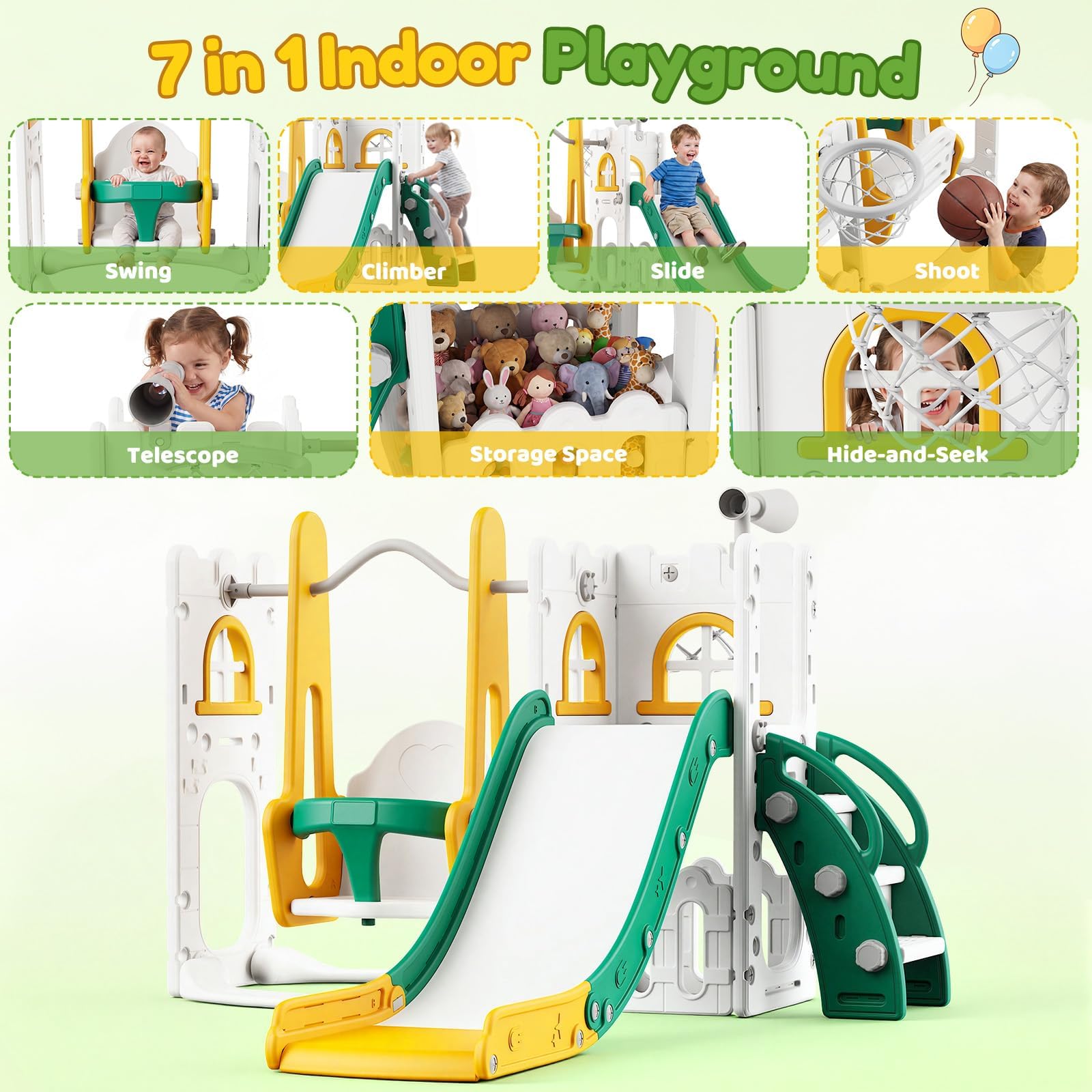 7 in 1 Toddler Slide And Swing - Kids Outdoor Climber 评论和价格