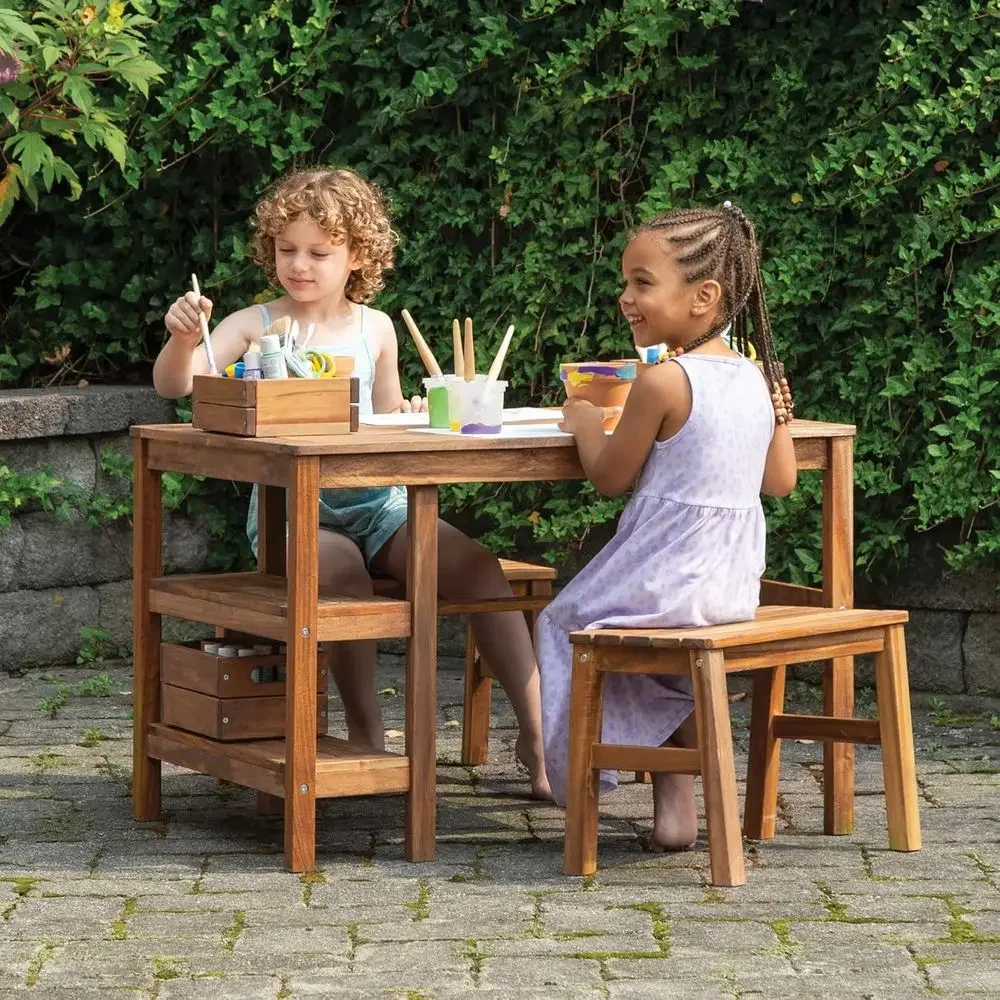 Kids Outdoor Crat Table and 2  - Kids Outdoor Bench 评论和价格