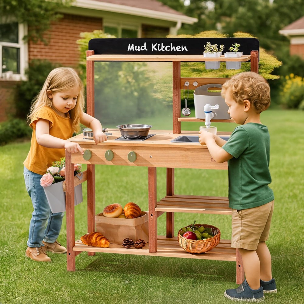 US Shipping Wooden Mud Kitchen - Kids Outdoor Mud Kitchen 评论和价格