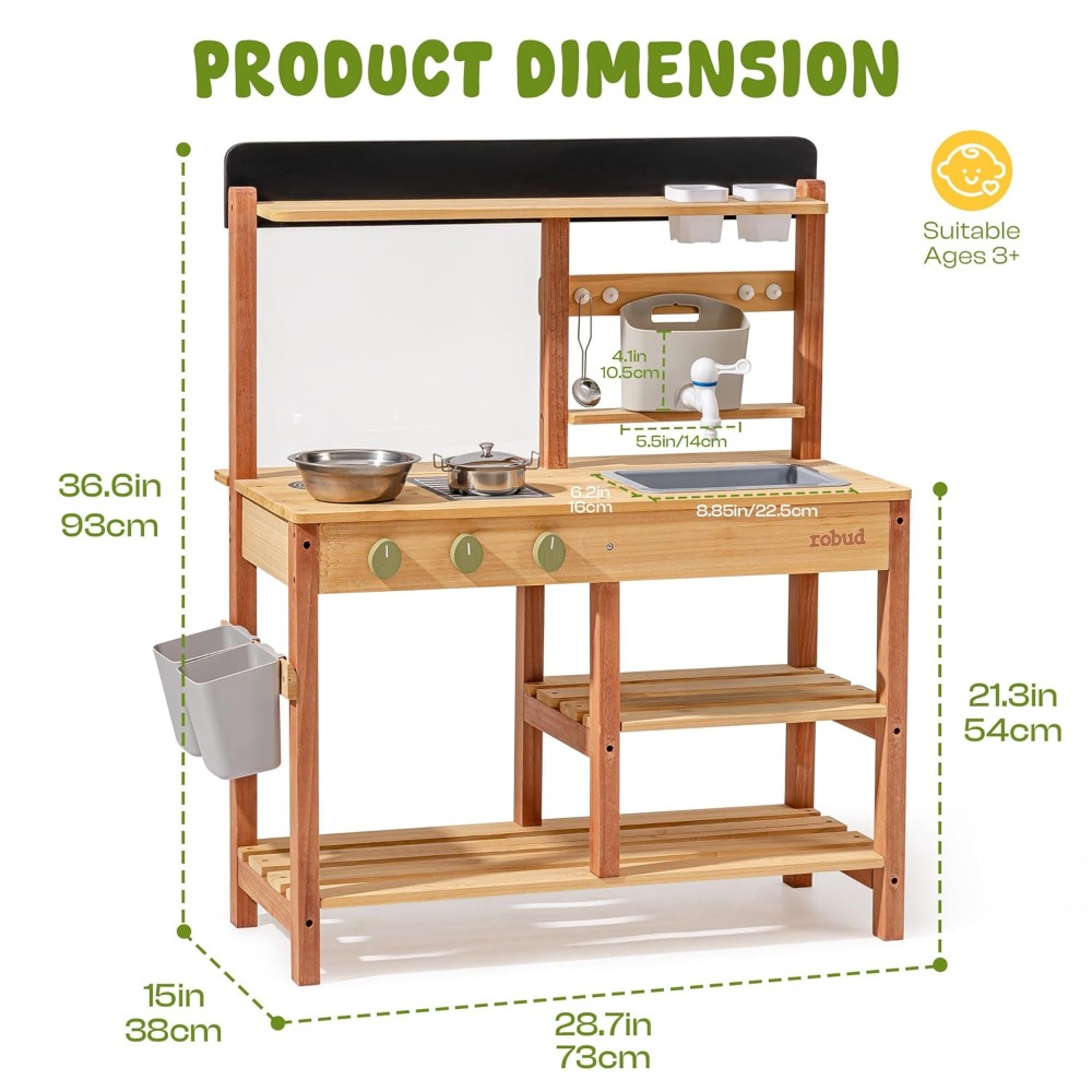 US Shipping Wooden Mud Kitchen - Kids Outdoor Mud Kitchen 评论和价格
