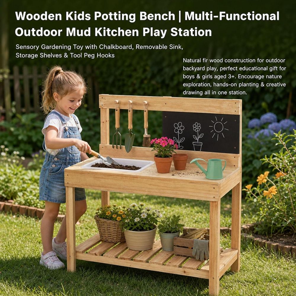 Kids Wooden Potting Bench Mud  - Kids Outdoor Mud Table 评论和价格