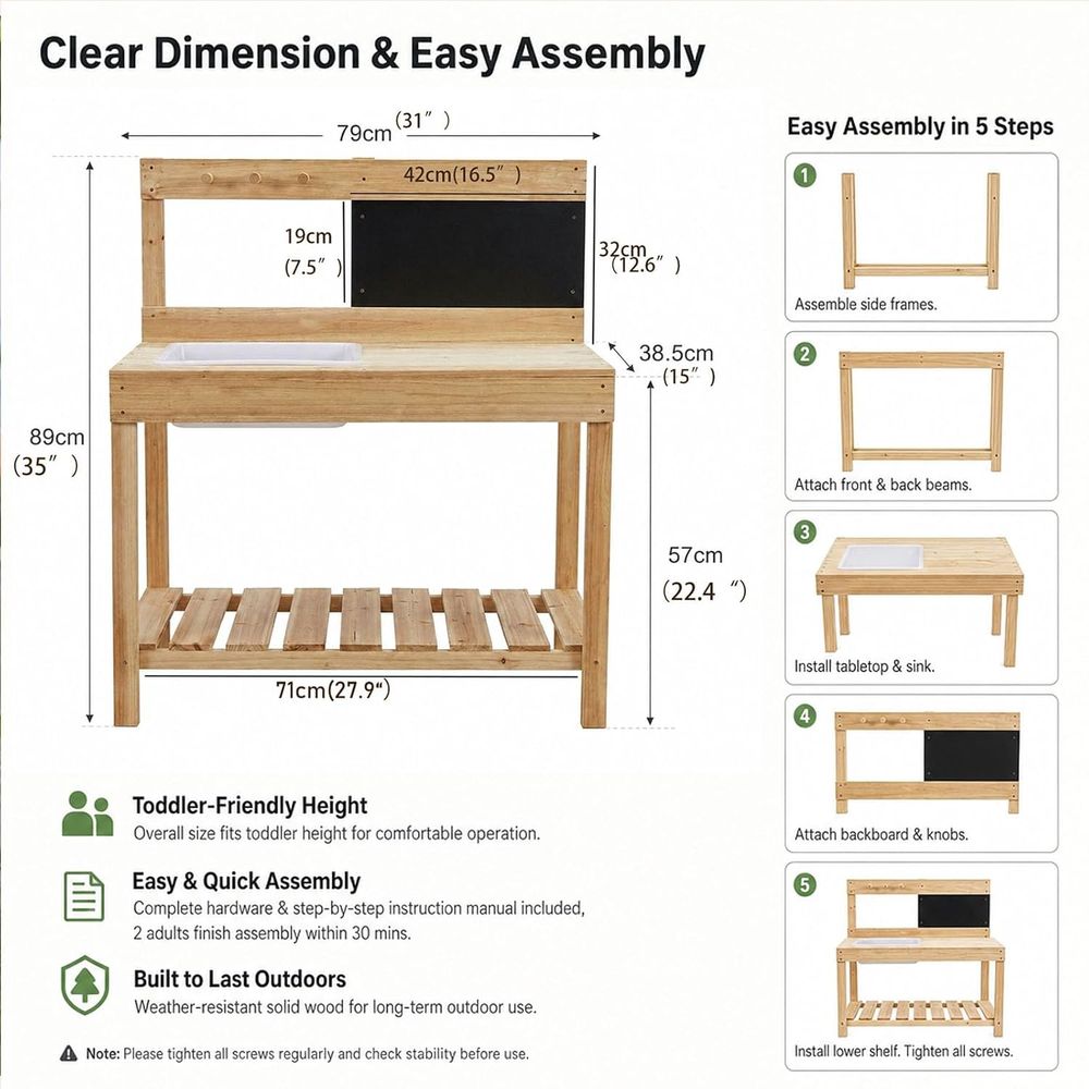 Kids Wooden Potting Bench Mud  - Kids Outdoor Mud Table 评论和价格